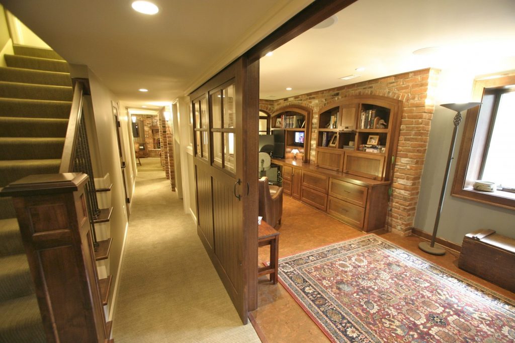 basement hallway and small home office  - basement ideas