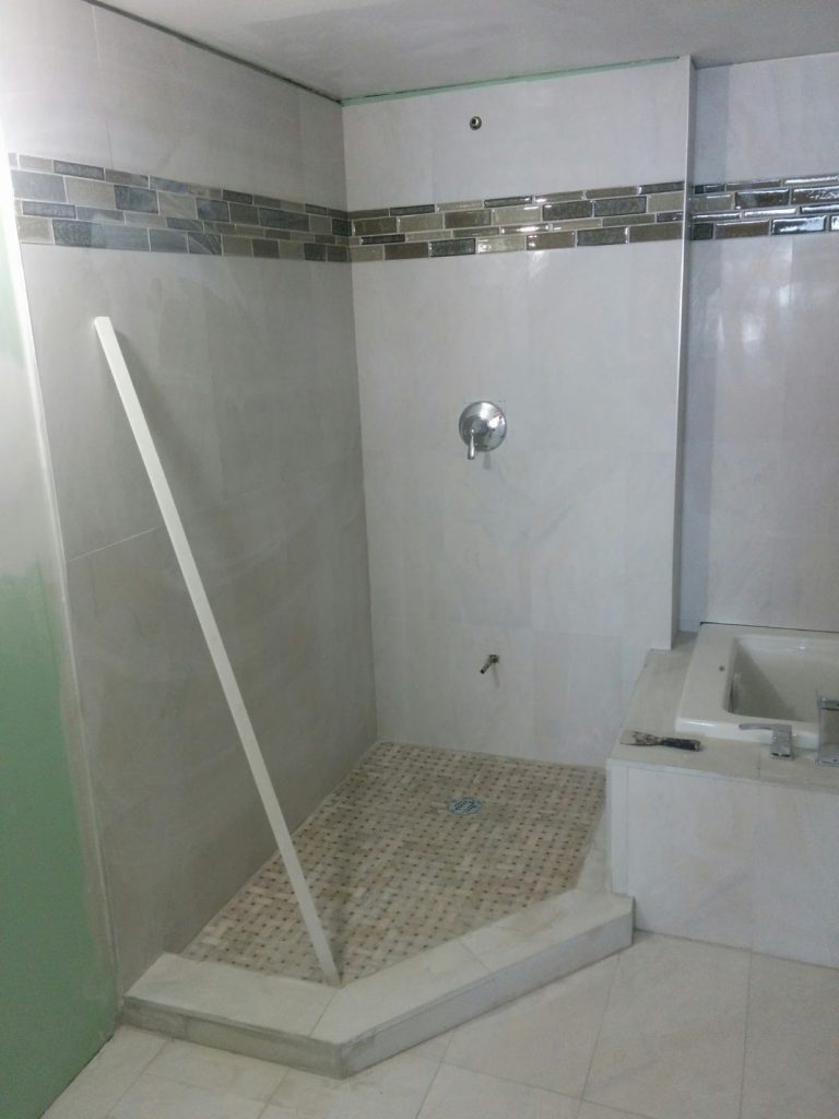 in progress of finishing custom bathroom - basement renovation toronto